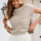 Pale Khaki Patch Pocket Short Sleeve Sweater