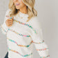 White Colorful Crossed Stitch Drop Shoulder Sweater