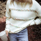 White Colorful Crossed Stitch Drop Shoulder Sweater