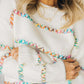 White Colorful Crossed Stitch Drop Shoulder Sweater