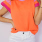 Carrot Contrast Flutter Sleeves Knitted Sweater T Shirt