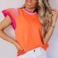 Carrot Contrast Flutter Sleeves Knitted Sweater T Shirt