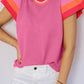 Bright Pink Contrast Flutter Sleeves Knitted Sweater T Shirt