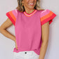 Bright Pink Contrast Flutter Sleeves Knitted Sweater T Shirt