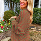 Brown Stripe Trimmed Round Neck Drop Shoulder Loose Sweater