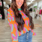 Orange Leopard Colorblock Ribbed Edge Sweater