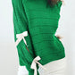 Bright Green Bow Knot Cut Out Round Neck Loose Sweater