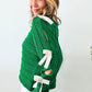 Bright Green Bow Knot Cut Out Round Neck Loose Sweater