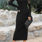 Black Twisted V Neck Ribbed Knit Sweater Dress