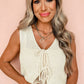 Beige Lace-up Front V Neck Sweater Vest