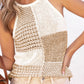 White Colorblock Knitted Sleeveless Top