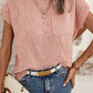 Dusty Pink Lattice Textured Knit Short Sleeve Sweater