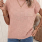 Dusty Pink Lattice Textured Knit Short Sleeve Sweater