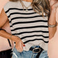 Apricot Stripe Boxy Knitted Round Neck Sweater Tank