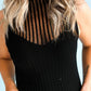 Black Ribbed Texture Mesh Cutout Knitted Sweater Vest