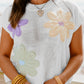 White Multi Crochet Flower Knit Short Sleeve Sweater Tops