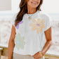 White Multi Crochet Flower Knit Short Sleeve Sweater Tops