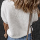 White Fuzzy Eyelet Knitted Sweater T-shirt