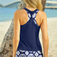 Blue 3pcs Printed Sporty Racerback Tankini Swimsuit