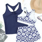 Blue 3pcs Printed Sporty Racerback Tankini Swimsuit