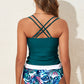 Sea Green Drawstring Tummy Control Mix-and-match 2pcs Tankini Swimsuit