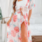 White Floral Print Lace Splicing Knot Front Beach Cover Up
