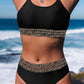 Black Leopard Mesh Trim 2pcs Bikini Swimsuit