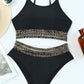 Black Leopard Mesh Trim 2pcs Bikini Swimsuit