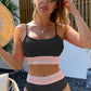 Black Striped Patchwork Spaghetti Strap High Waist Bikini Swimsuit