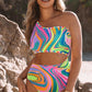 Multicolor Abstract Swirl Print Asymmetric Cutout One Piece Swimsuit