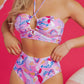 Pink Floral Printed Halter Neck High Waist Bikini