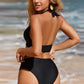 Black Sheer Mesh Edged Halter V Neck Push Up Bikini