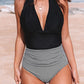 Black Halter Neck Retro Stripe Cute One-piece Swimsuit