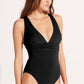 Black Deep V Neck Crossover Backless Ruched High Cut Monokini