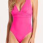 Rose Red Deep V Neck Crossover Backless Ruched High Cut Monokini