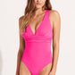 Rose Red Deep V Neck Crossover Backless Ruched High Cut Monokini