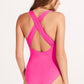 Rose Red Deep V Neck Crossover Backless Ruched High Cut Monokini