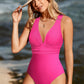 Rose Red Deep V Neck Crossover Backless Ruched High Cut Monokini