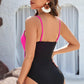 Rose Red Crossover Colorblock Cutout One Piece Swimsuit