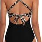 Black Leopard 2-tone Crossed Cutout Backless Monokini