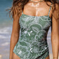 Green Floral Pattern Spaghetti Straps Teddy Swimsuit