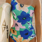 Green Floral Print Ruched Cut Out One Shoulder Monokini