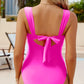 Bright Pink Cut out Twist Bowknot Backless One Piece Swimsuit