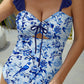 Blue Cutout Ruffled Spaghetti Strap One-Piece Swimwear