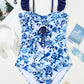 Blue Cutout Ruffled Spaghetti Strap One-Piece Swimwear