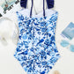 Blue Cutout Ruffled Spaghetti Strap One-Piece Swimwear