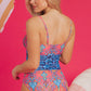 Blue Geometric Print Hollow Out Knotted Waist One Piece Swimsuit