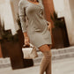 Apricot Buttons Long Sleeve Knitted Bodycon Dress