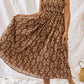 Brown Ruffled Straps Smocked Floral Maxi Dress