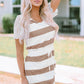 White Lace Crochet Short Sleeve Drawstring Striped Dress